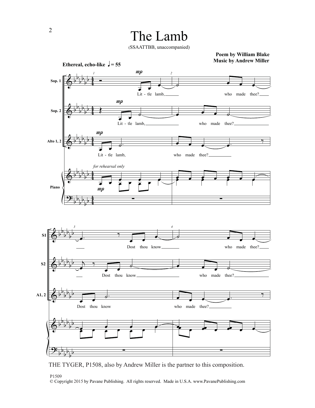 Andrew Miller The Lamb Sheet Music Notes & Chords for Choral - Download or Print PDF