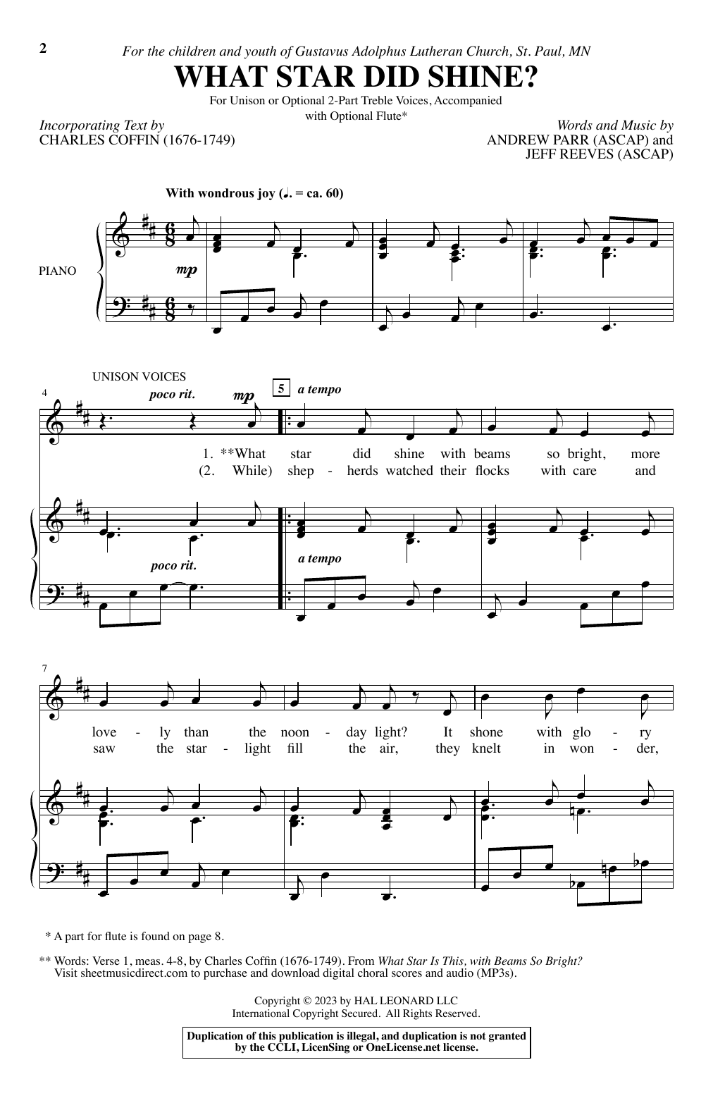 Andrew Parr and Jeff Reeves What Star Did Shine? Sheet Music Notes & Chords for Choir - Download or Print PDF