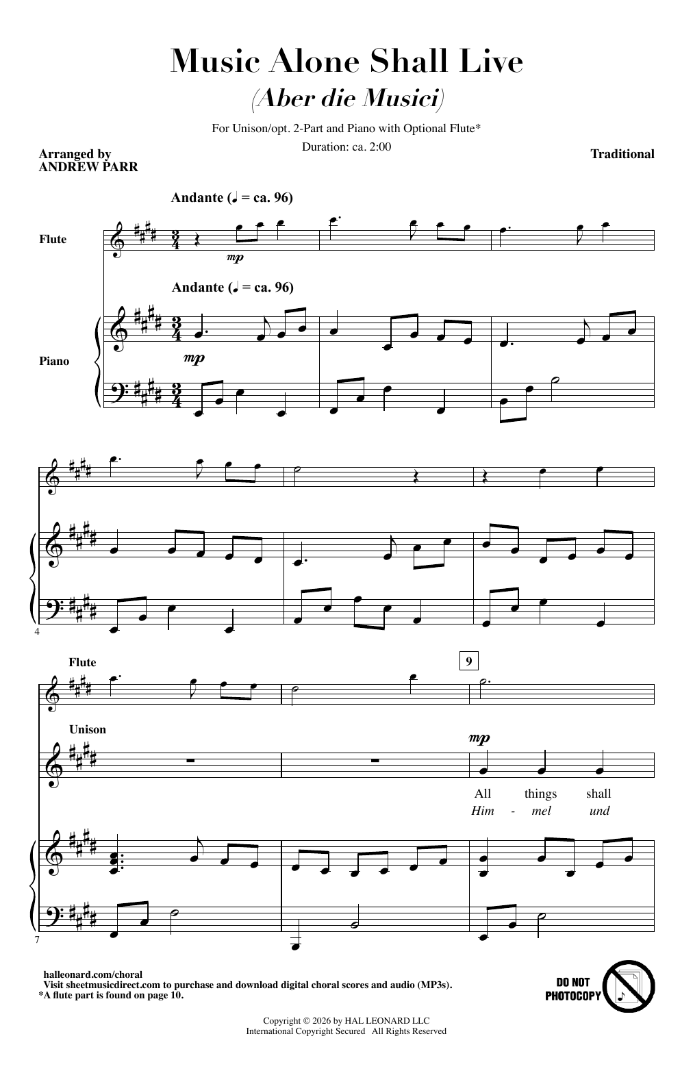 Andrew Parr Music Alone Shall Live (Aber Die Musici) Sheet Music Notes & Chords for Choir - Download or Print PDF