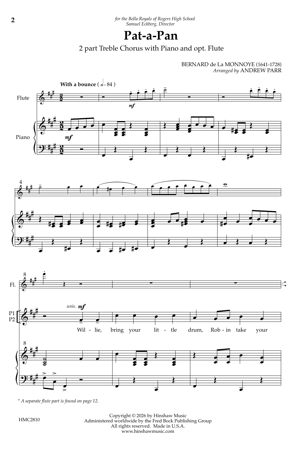 Andrew Parr Pat-a-Pan Sheet Music Notes & Chords for 2-Part Choir - Download or Print PDF