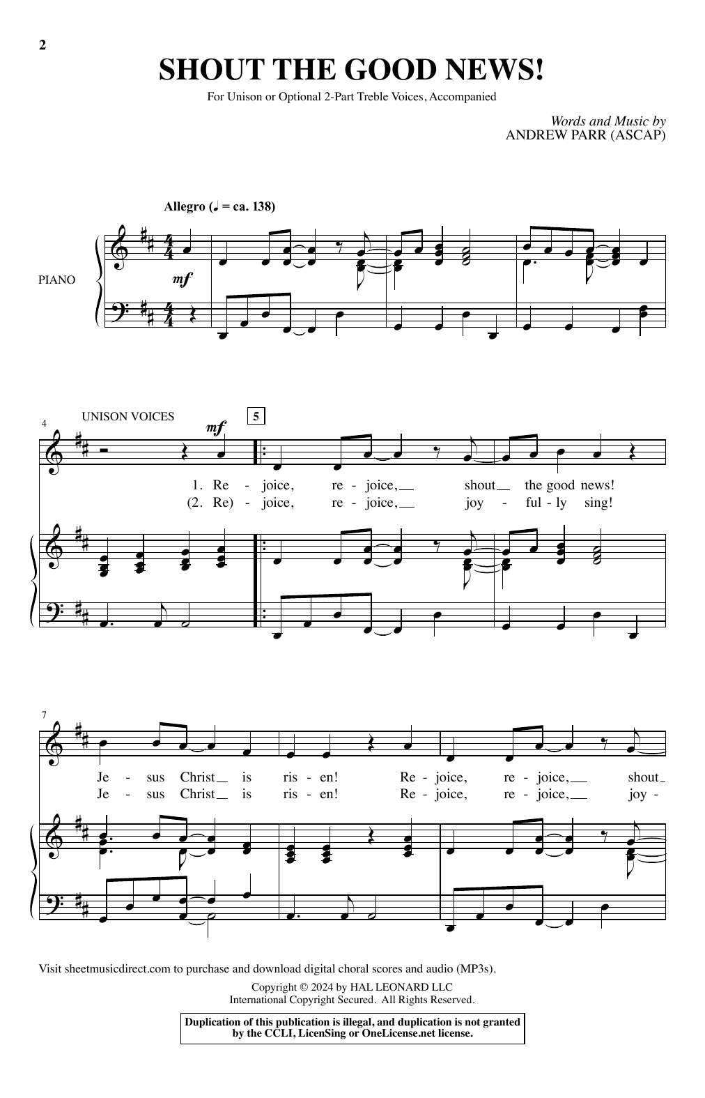 Andrew Parr Shout The Good News! Sheet Music Notes & Chords for Choir - Download or Print PDF