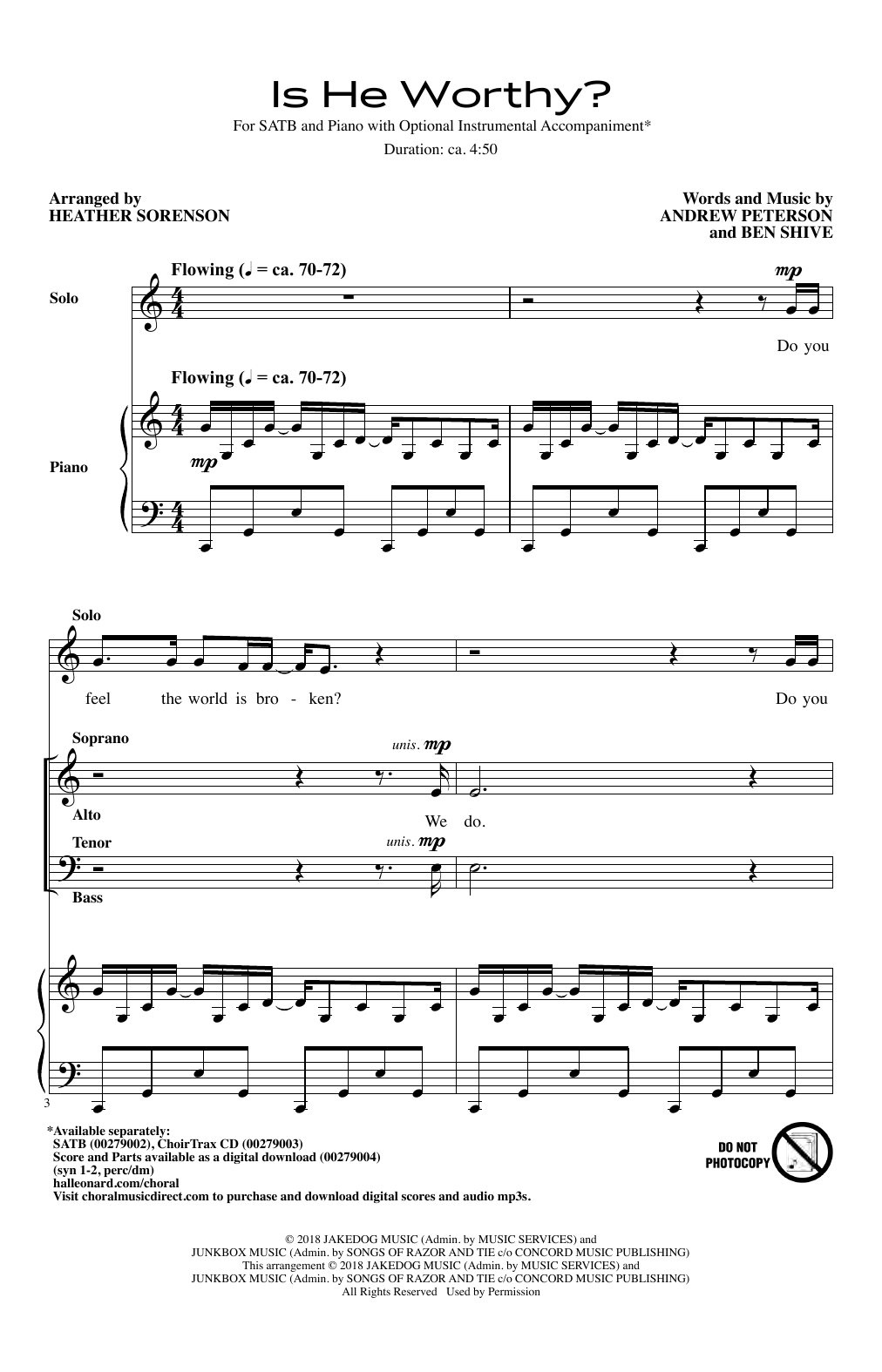 Andrew Peterson and Ben Shive Is He Worthy? (arr. Heather Sorenson) Sheet Music Notes & Chords for SAB Choir - Download or Print PDF