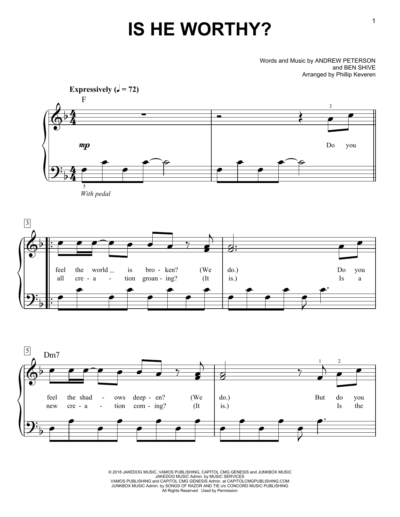 Andrew Peterson Is He Worthy? (arr. Phillip Keveren) Sheet Music Notes & Chords for Easy Piano - Download or Print PDF