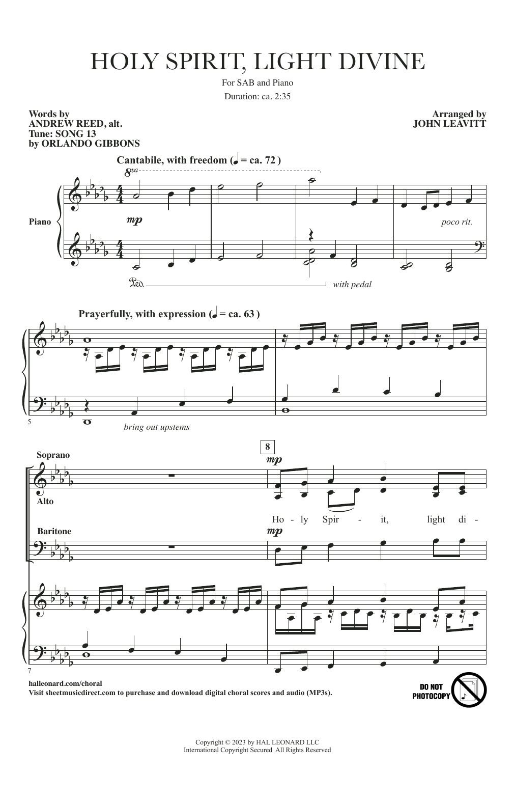 Andrew Reed Holy Spirit, Light Divine (arr. John Leavitt) Sheet Music Notes & Chords for SAB Choir - Download or Print PDF