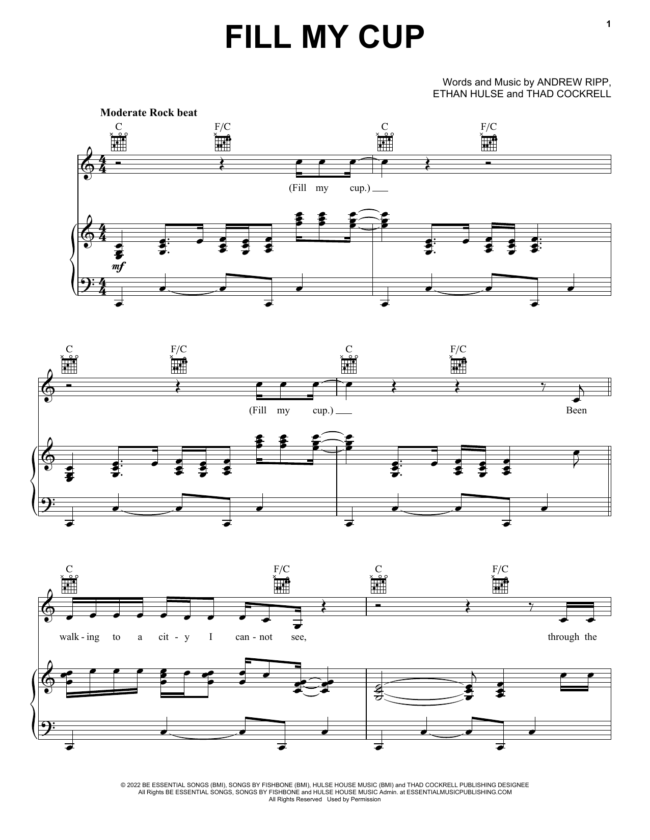 Andrew Ripp Fill My Cup Sheet Music Notes & Chords for Piano, Vocal & Guitar Chords (Right-Hand Melody) - Download or Print PDF