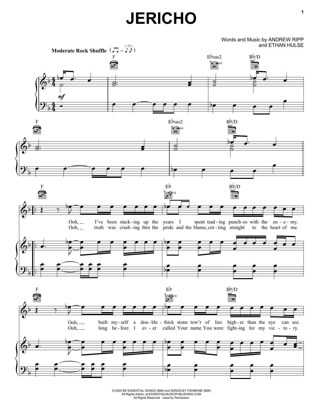 Andrew Ripp Jericho Sheet Music Notes & Chords for Piano, Vocal & Guitar (Right-Hand Melody) - Download or Print PDF