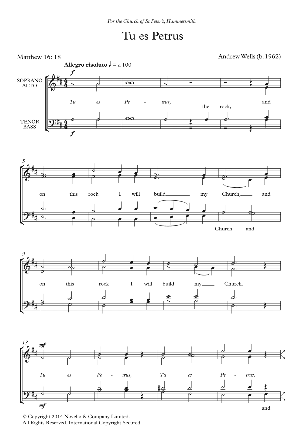 Andrew Wells Tu Es Petrus Sheet Music Notes & Chords for SATB - Download or Print PDF