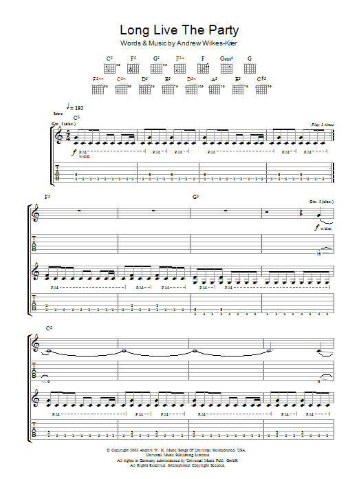 Andrew W.K. Long Live The Party Sheet Music Notes & Chords for Guitar Tab - Download or Print PDF