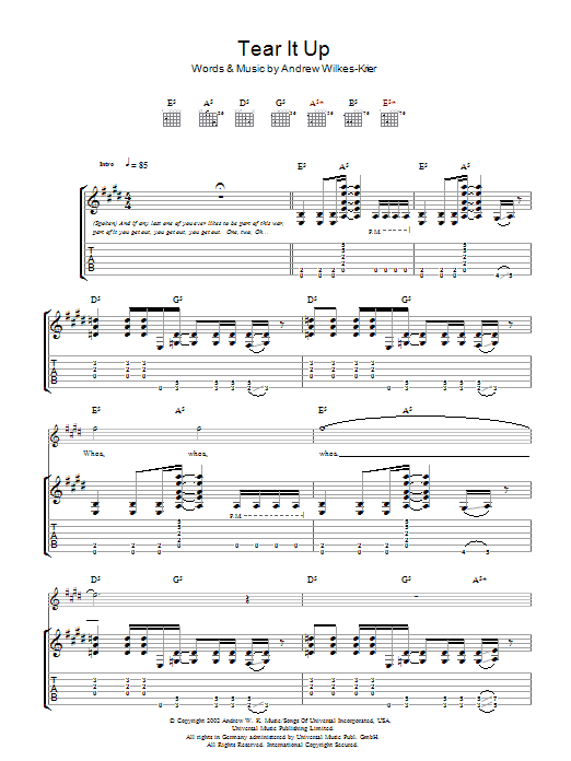 Andrew W.K. Tear It Up Sheet Music Notes & Chords for Guitar Tab - Download or Print PDF