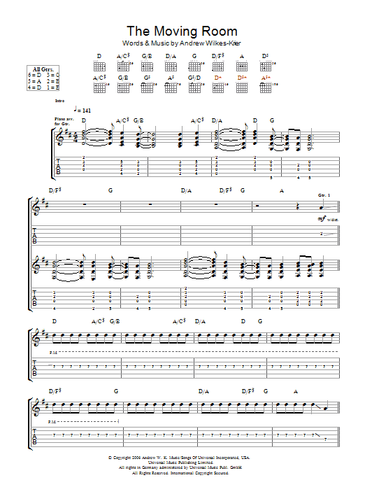 Andrew W.K. The Moving Room Sheet Music Notes & Chords for Guitar Tab - Download or Print PDF