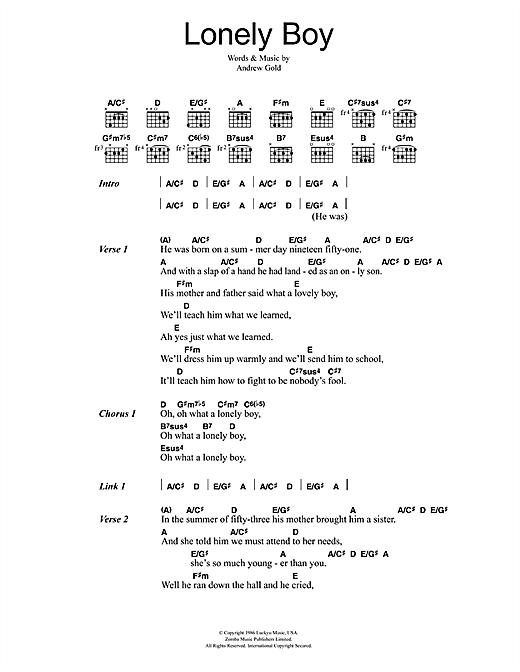 Andrew Gold Lonely Boy Sheet Music Download Pdf Score 48175