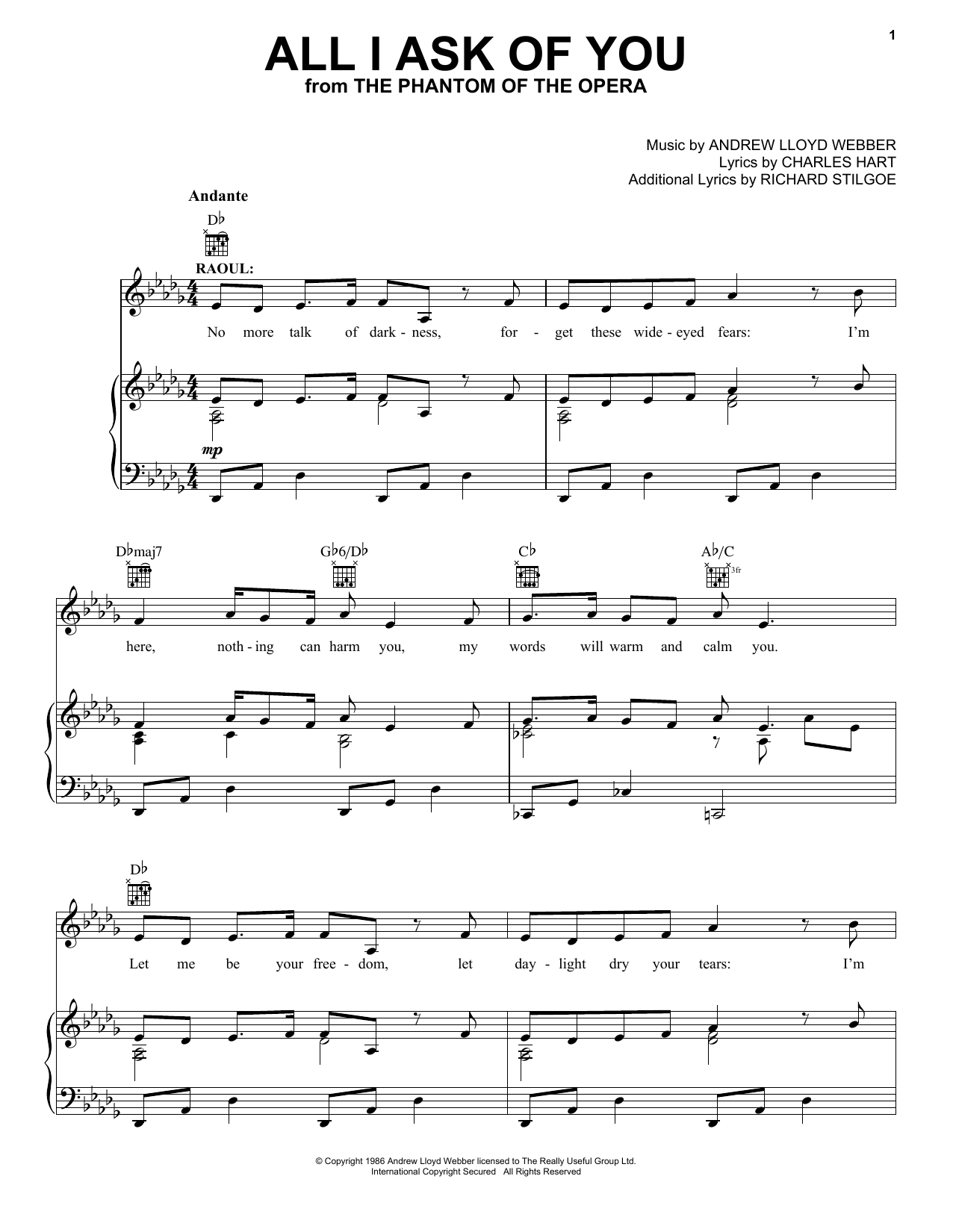 All I Ask Of You (from The Phantom Of The Opera) sheet music