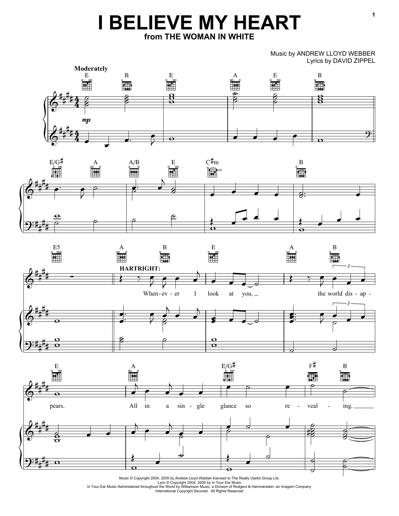 Preview Andrew Lloyd Webber I Believe My Heart (from The Woman In White) Broadway sheet music, notes and chords for Easy Piano, SKU: 68069 I Believe My Heart (from The Woman In White) sheet music