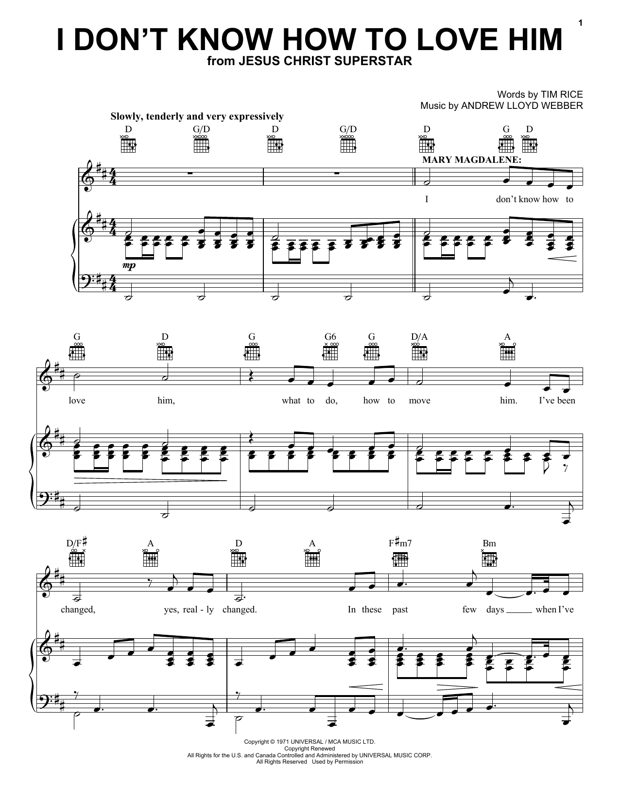 I Don't Know How To Love Him (from Jesus Christ Superstar) sheet music