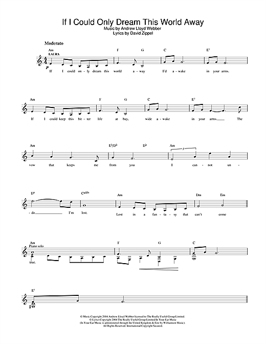 Preview Andrew Lloyd Webber If I Could Only Dream This World Away (from The Woman In White) Musical/Show sheet music, notes and chords for Lead Sheet / Fake Book, SKU: 358245 If I Could Only Dream This World Away (from The Woman In White) sheet music