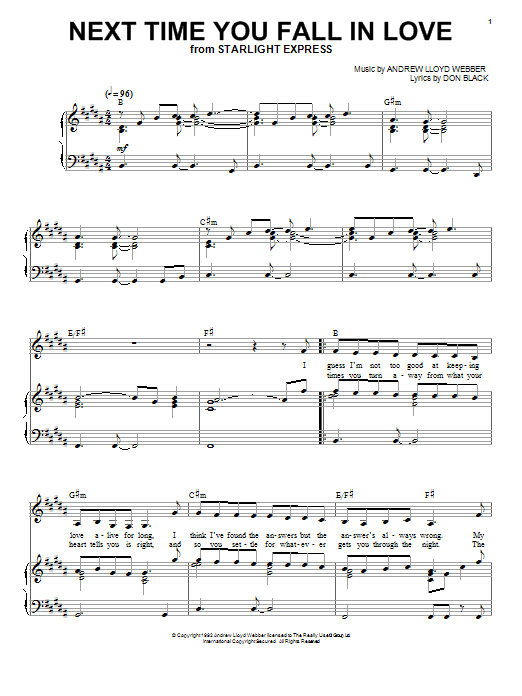 Preview Andrew Lloyd Webber Next Time You Fall In Love Musicals sheet music, notes and chords for Piano, SKU: 18374 Next Time You Fall In Love sheet music