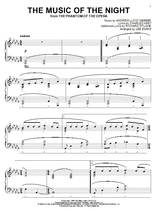 Preview Andrew Lloyd Webber The Music Of The Night (from The Phantom Of The Opera) Musicals sheet music, notes and chords for 5-Finger Piano, SKU: 112335 The Music Of The Night (from The Phantom Of The Opera) sheet music