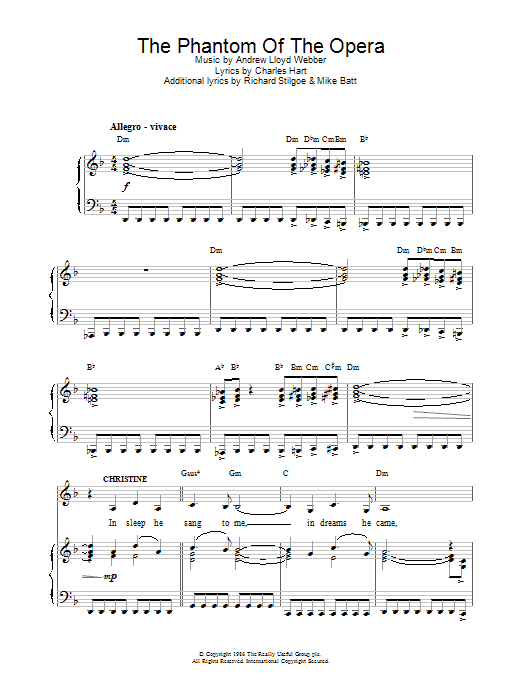 hada Retirado Arne Andrew Lloyd Webber "The Phantom Of The Opera" Sheet Music | Download PDF  Score 21379