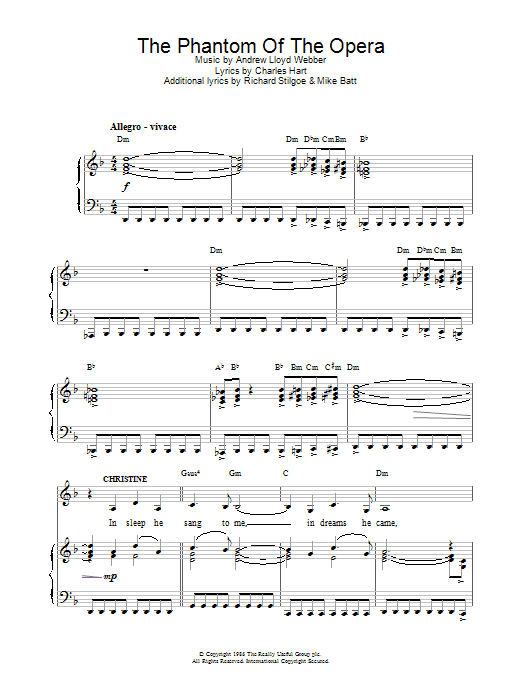Andrew Lloyd Webber The Phantom Of The Opera Sheet Music Download