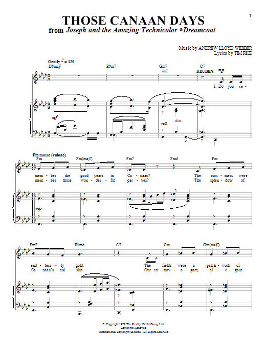 Those Canaan Days (from Joseph And The Amazing Technicolor Dreamcoat) sheet music