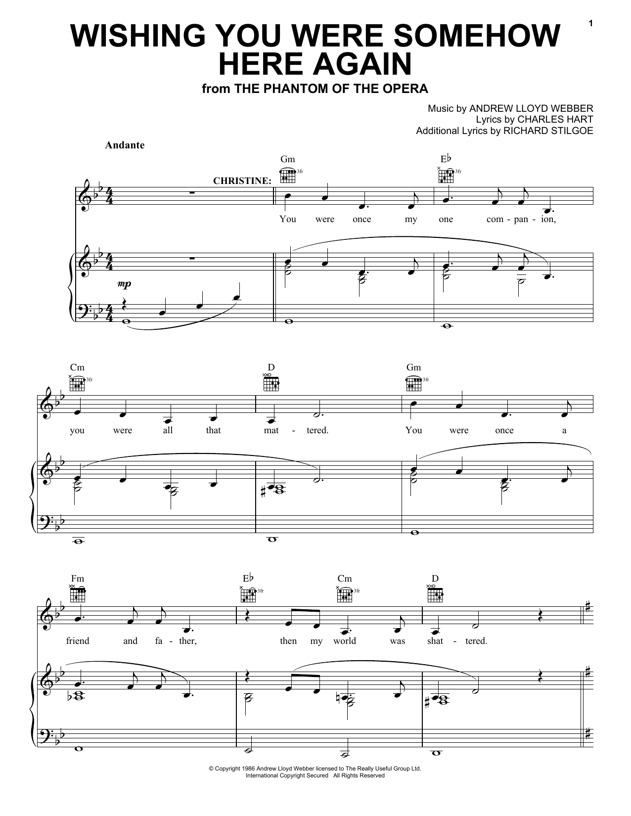 Wishing You Were Somehow Here Again (from The Phantom Of The Opera) sheet music