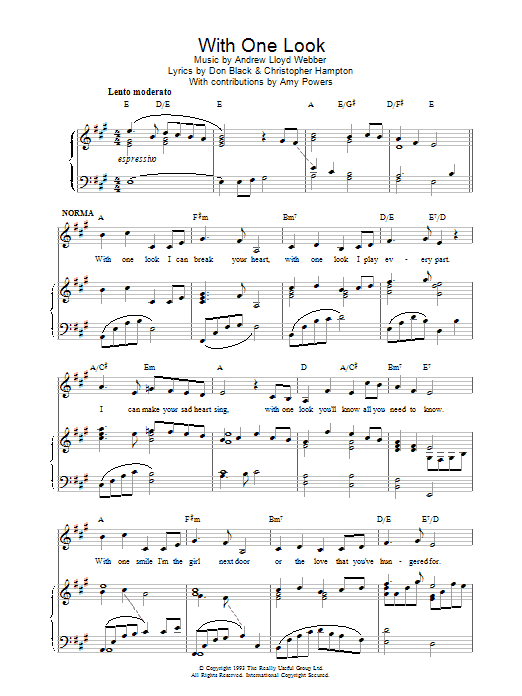Preview Andrew Lloyd Webber With One Look Film/TV sheet music, notes and chords for Piano Duet, SKU: 57614 With One Look sheet music