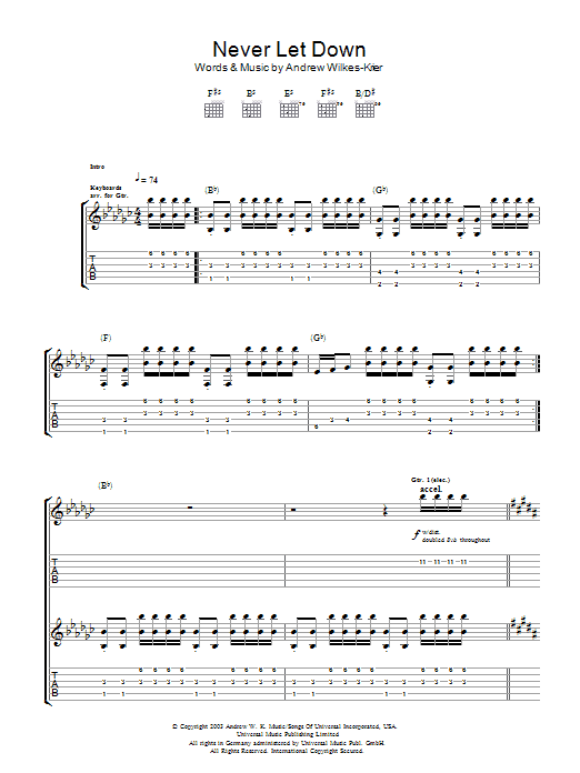 Preview Andrew W.K. Never Let Down Rock sheet music, notes and chords for Guitar Tab, SKU: 48439 Never Let Down sheet music