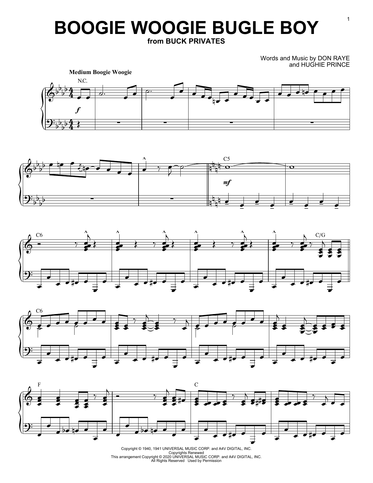 Andrews Sisters Boogie Woogie Bugle Boy [Jazz version] (arr. Brent Edstrom) Sheet Music Notes & Chords for Piano Solo - Download or Print PDF