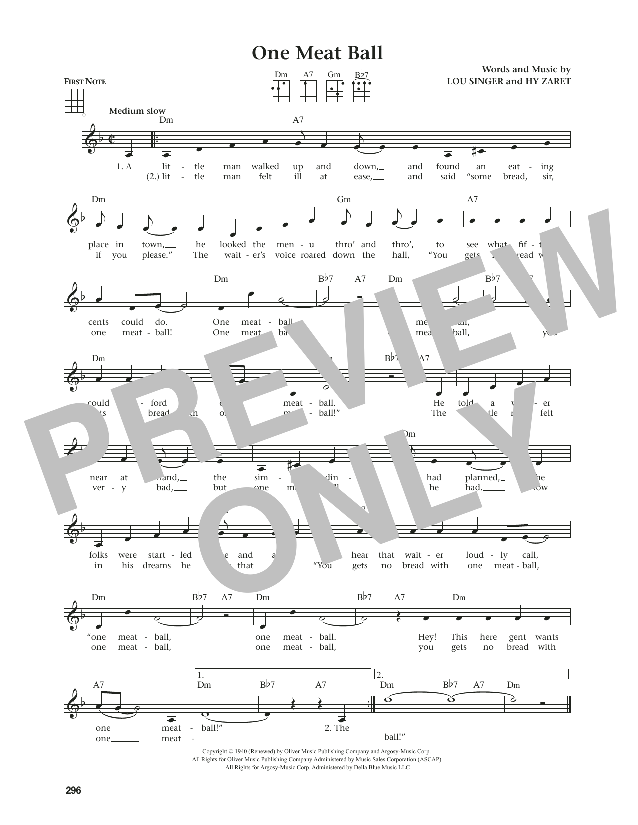 Andrews Sisters One Meat Ball (from The Daily Ukulele) (arr. Jim Beloff) Sheet Music Notes & Chords for Ukulele - Download or Print PDF Andrews Sisters One Meat Ball (from The Daily Ukulele) (arr. Jim Beloff) Sheet Music Notes & Chords for Ukulele - Download or Print PDF