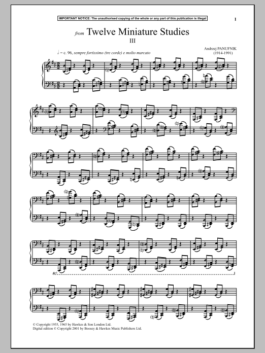 Andrzej Panufnik Twelve Miniature Studies, III. Sheet Music Notes & Chords for Piano - Download or Print PDF