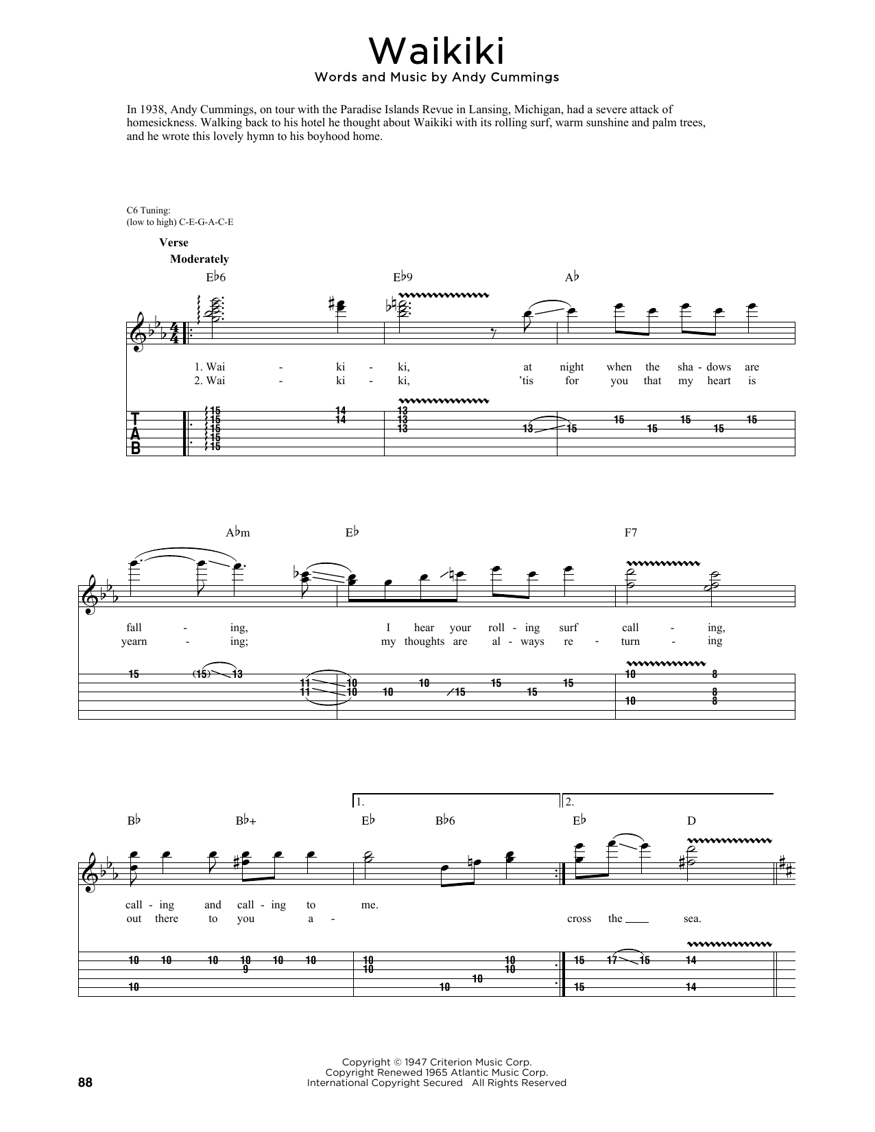 Andy Cummings Waikiki (arr. Fred Sokolow) Sheet Music Notes & Chords for Guitar Tab - Download or Print PDF