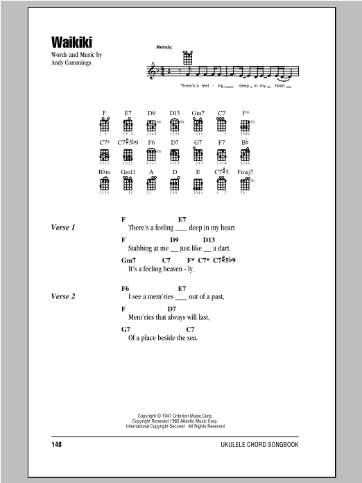 Andy Cummings Waikiki Sheet Music Notes & Chords for Ukulele with strumming patterns - Download or Print PDF