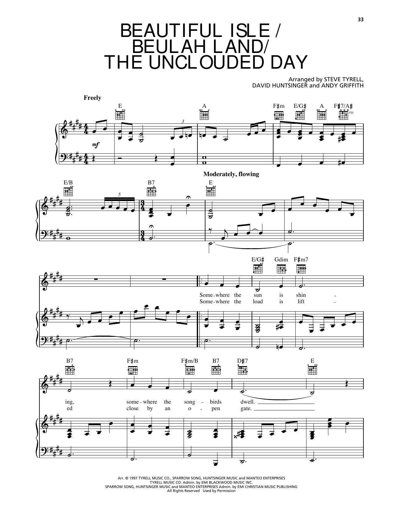 Andy Griffith Beautiful Isle Of Somewhere/Beulah Land/The Unclouded Day Sheet Music Notes & Chords for Piano, Vocal & Guitar Chords (Right-Hand Melody) - Download or Print PDF