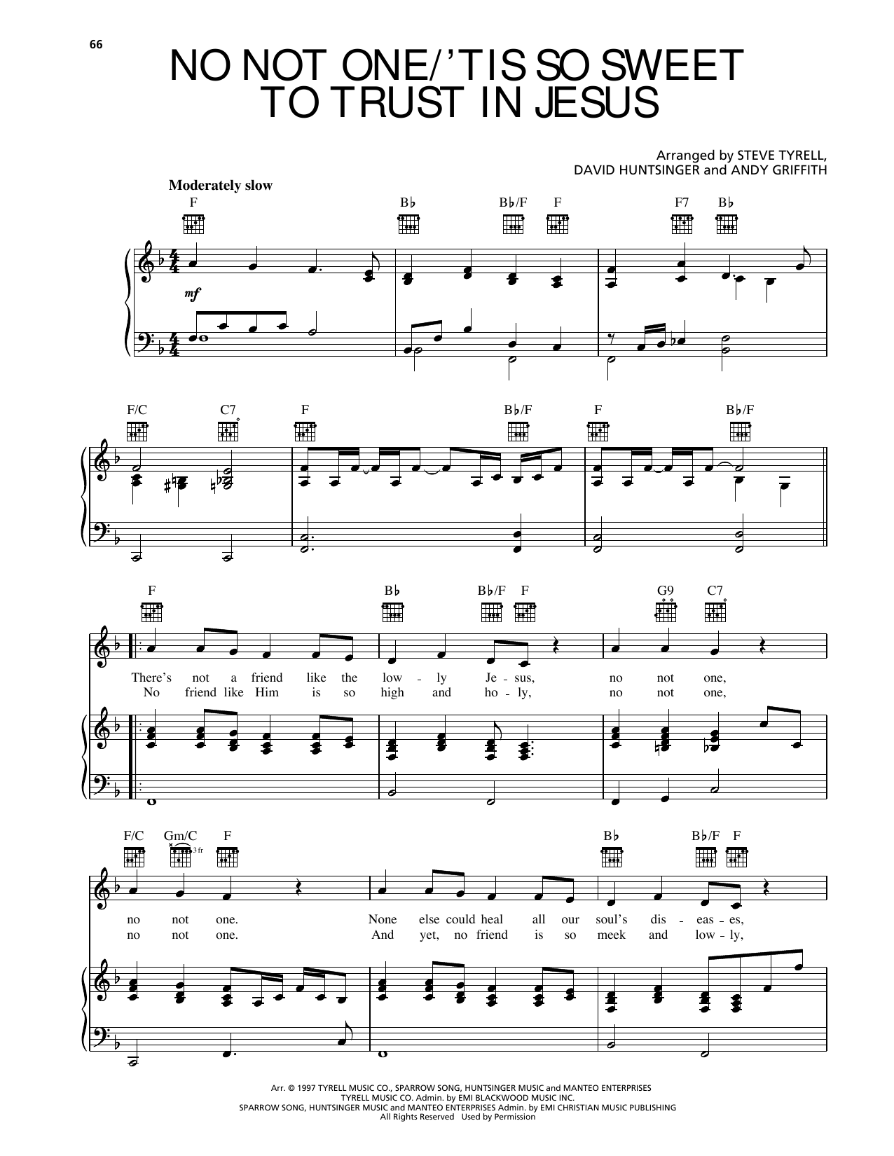 Andy Griffith No Not One/'Tis So Sweet To Trust In Jesus Sheet Music Notes & Chords for Piano, Vocal & Guitar Chords (Right-Hand Melody) - Download or Print PDF