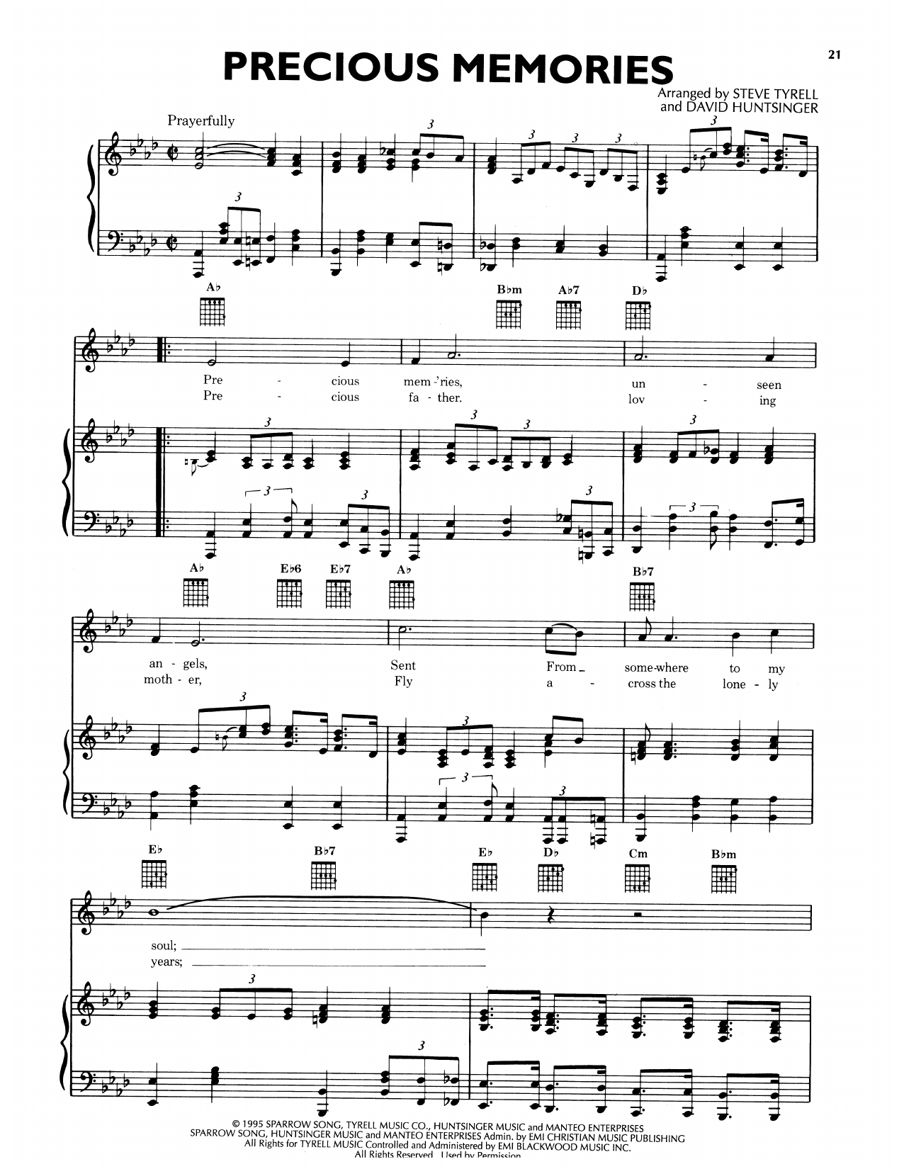 Andy Griffith Precious Memories Sheet Music Notes & Chords for Piano, Vocal & Guitar Chords (Right-Hand Melody) - Download or Print PDF