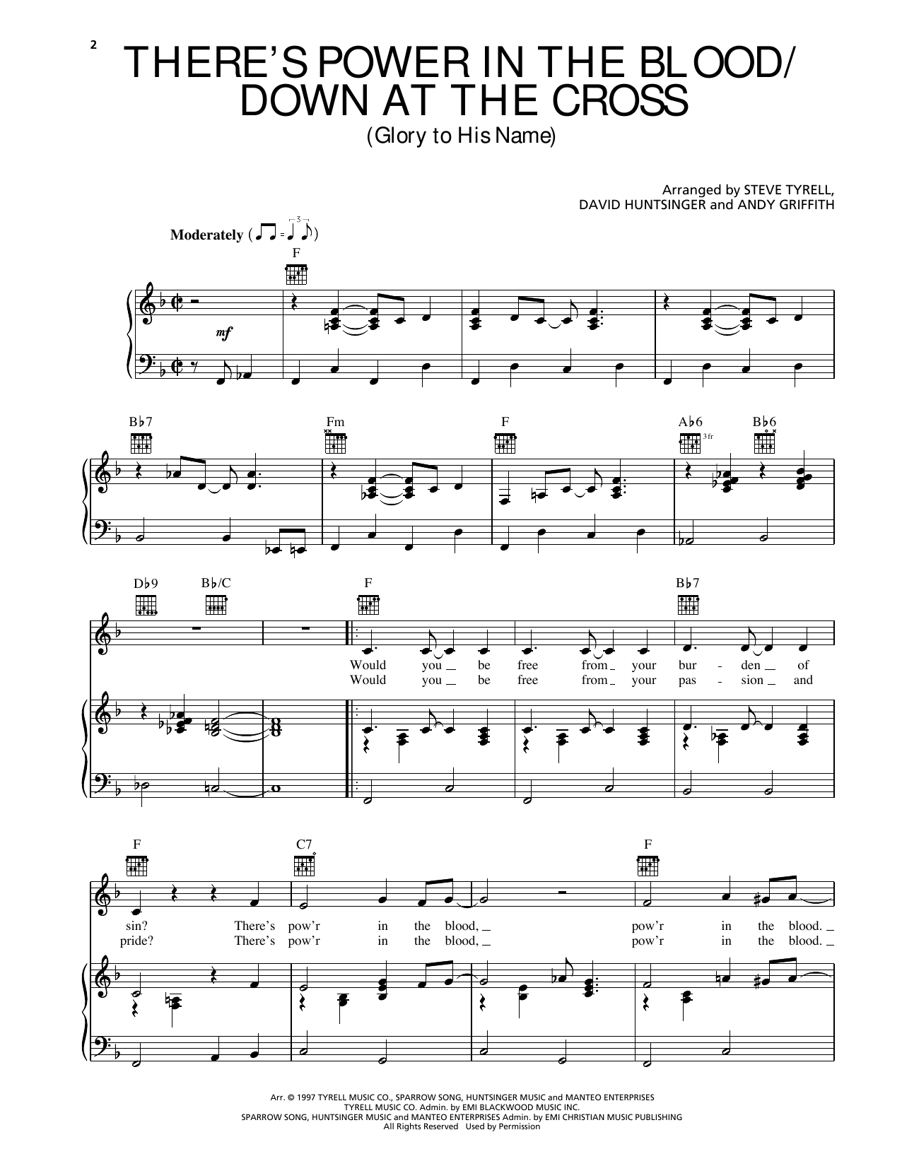Andy Griffith There's Power In The Blood/Down At The Cross (Glory To His Name) Sheet Music Notes & Chords for Piano, Vocal & Guitar Chords (Right-Hand Melody) - Download or Print PDF Andy Griffith There's Power In The Blood/Down At The Cross (Glory To His Name) Sheet Music Notes & Chords for Piano, Vocal & Guitar Chords (Right-Hand Melody) - Download or Print PDF
