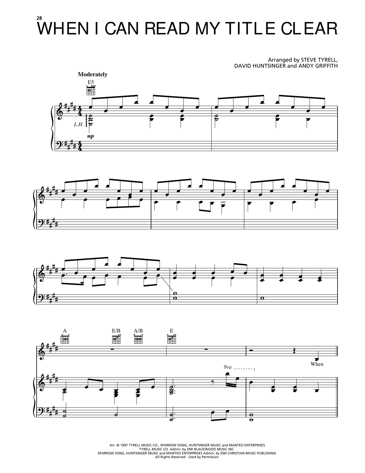 Andy Griffith When I Can Read My Title Clear Sheet Music Notes & Chords for Piano, Vocal & Guitar Chords (Right-Hand Melody) - Download or Print PDF