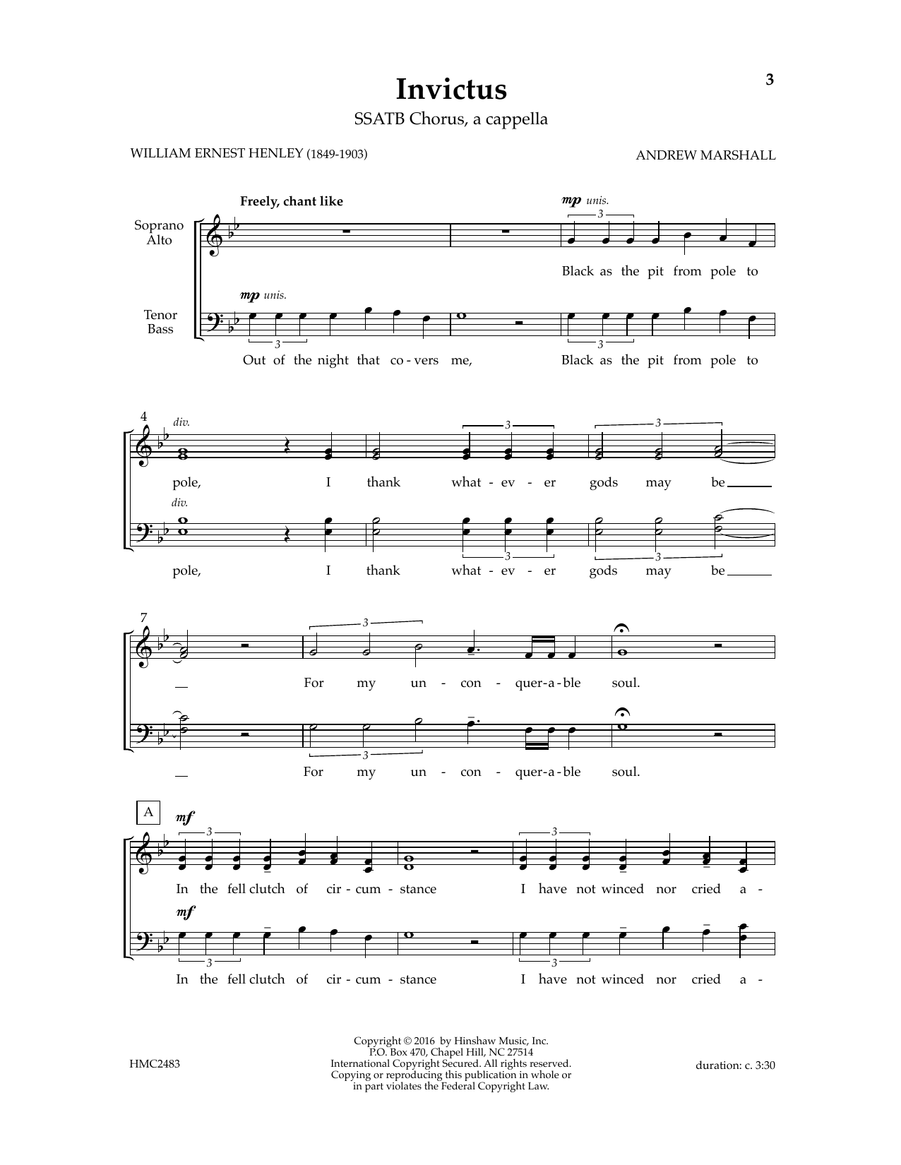 Andy Marshall Invictus Sheet Music Notes & Chords for SSATB Choir - Download or Print PDF