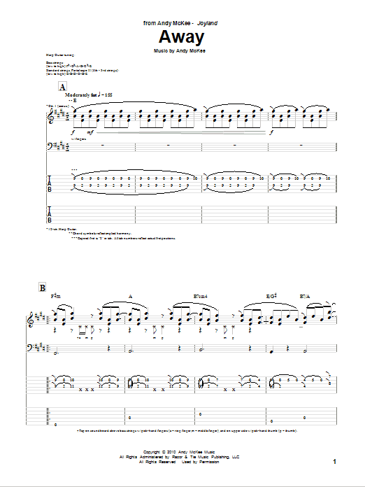 Andy McKee Away Sheet Music Notes & Chords for Guitar Tab - Download or Print PDF