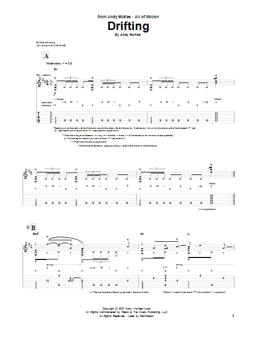 Andy McKee Drifting Sheet Music Notes & Chords for Guitar Tab - Download or Print PDF