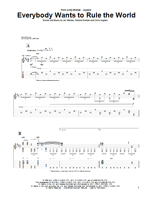 Andy McKee Everybody Wants To Rule The World Sheet Music Notes & Chords for Guitar Tab - Download or Print PDF