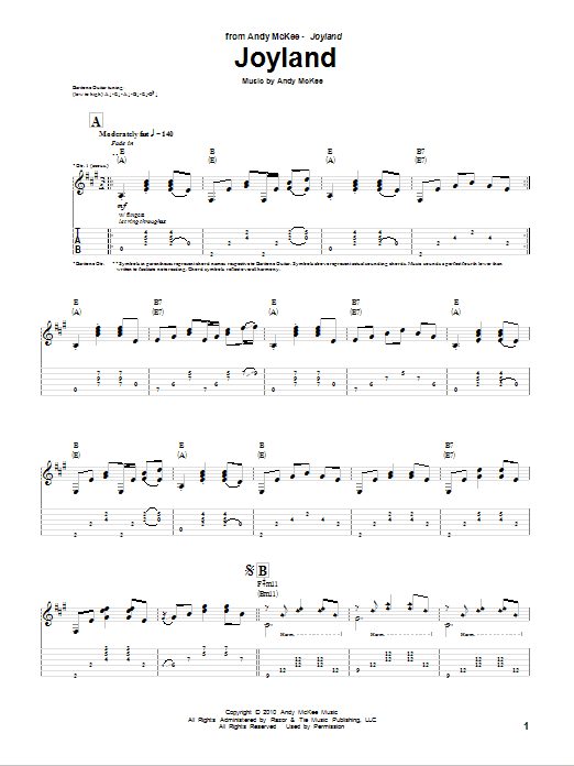 Andy McKee Joyland Sheet Music Notes & Chords for Guitar Tab - Download or Print PDF