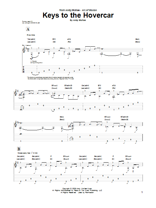 Andy McKee Keys To The Hovercar Sheet Music Notes & Chords for Guitar Tab - Download or Print PDF