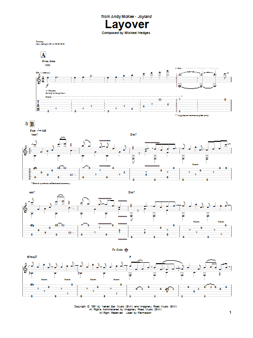 Andy McKee Layover Sheet Music Notes & Chords for Guitar Tab - Download or Print PDF
