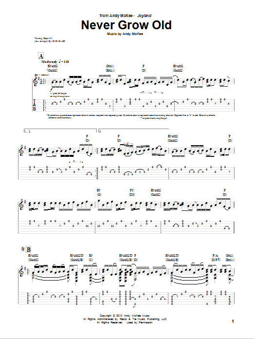 Andy McKee Never Grow Old Sheet Music Notes & Chords for Guitar Tab - Download or Print PDF