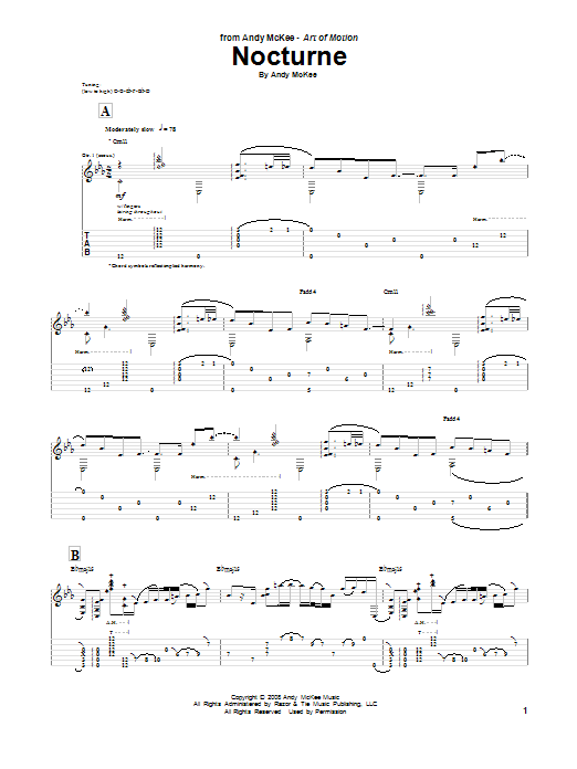 Andy McKee Nocturne Sheet Music Notes & Chords for Guitar Tab - Download or Print PDF