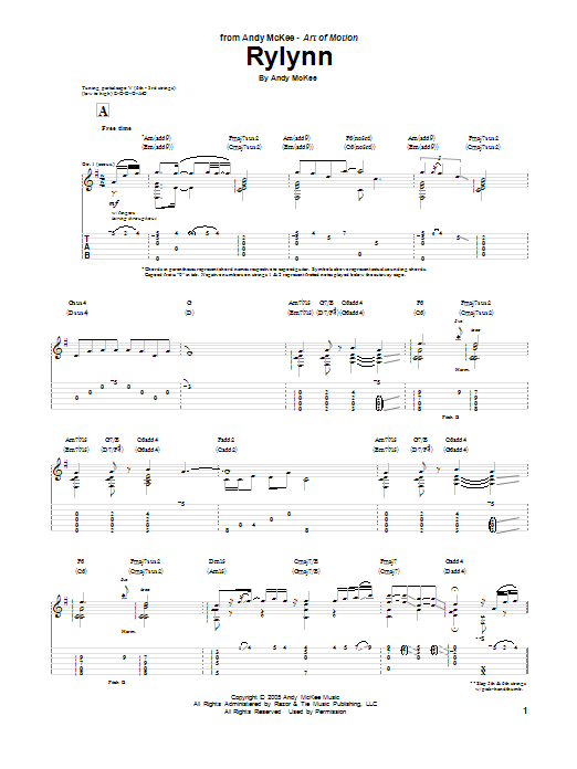 Andy McKee Rylynn Sheet Music Notes & Chords for Solo Guitar Tab - Download or Print PDF