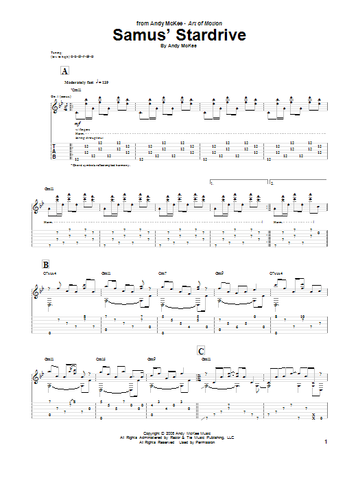 Andy McKee Samus' Stardrive Sheet Music Notes & Chords for Guitar Tab - Download or Print PDF