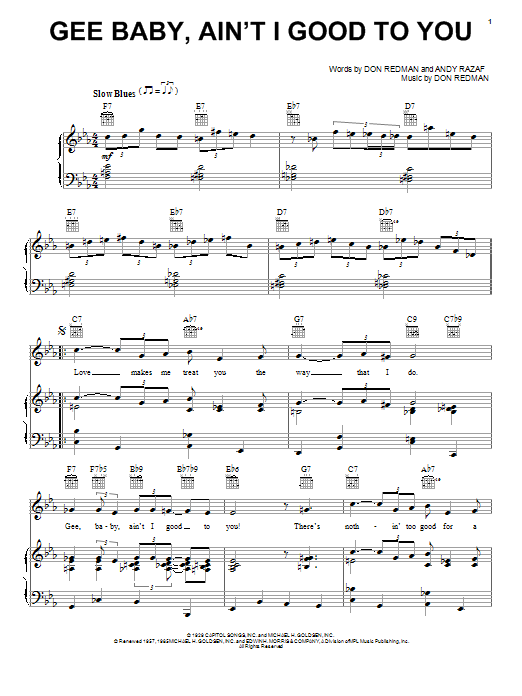 Andy Razaf Gee Baby, Ain't I Good To You Sheet Music Notes & Chords for Piano, Vocal & Guitar (Right-Hand Melody) - Download or Print PDF