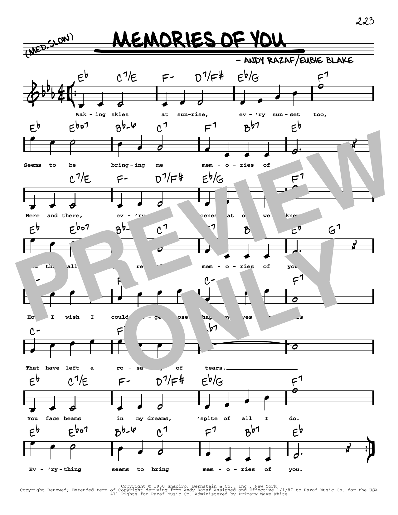 Andy Razaf Memories Of You (arr. Robert Rawlins) Sheet Music Notes & Chords for Real Book – Melody, Lyrics & Chords - Download or Print PDF